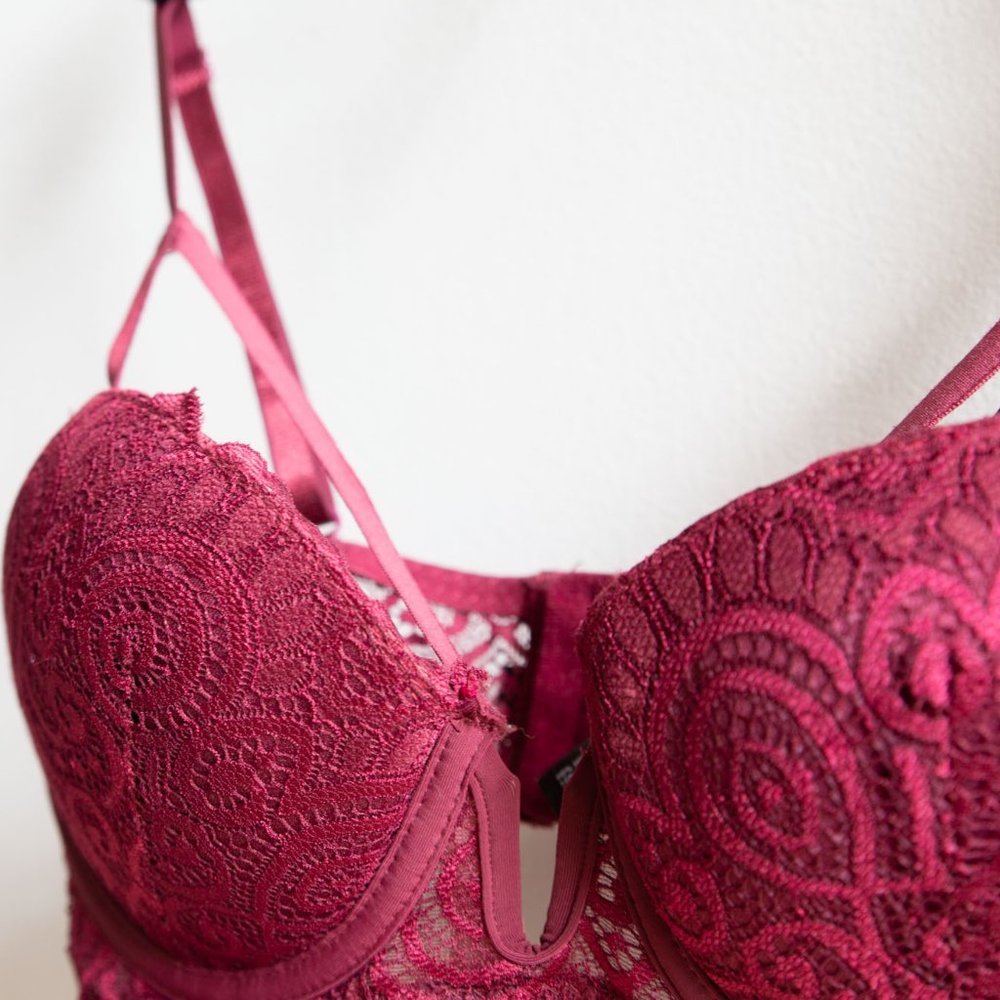 XOXO Lace Long Line Burgundy Bra | 34B